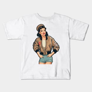 Casual Pin Up Bomber Jacket Babe Style Kids T-Shirt